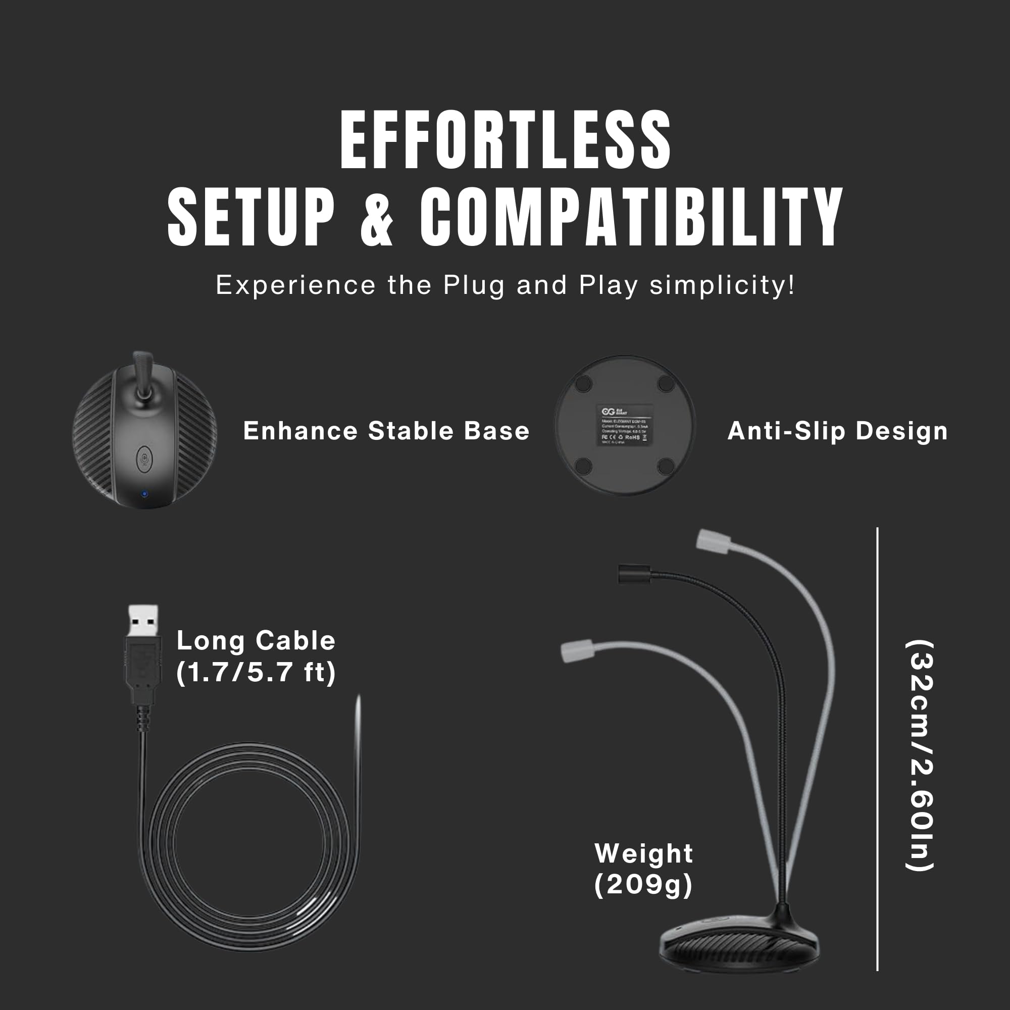 Gooseneck Usb Microphone For Pc  Plug & Play Pc Mic With Mute Button   Condenser Microphone Computer Microphone Gaming  Omnidire